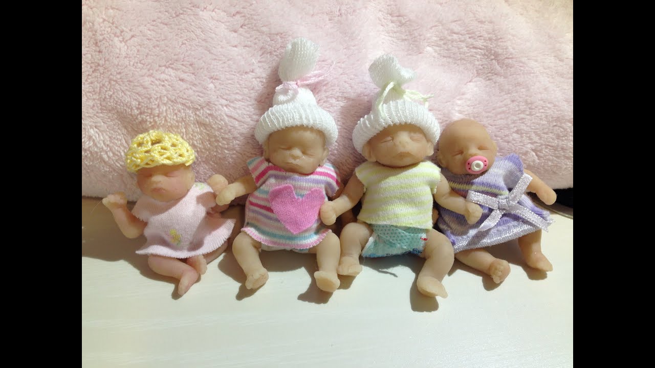 Crochet set clothes fits a 6 ooak mini baby clay silicone doll
