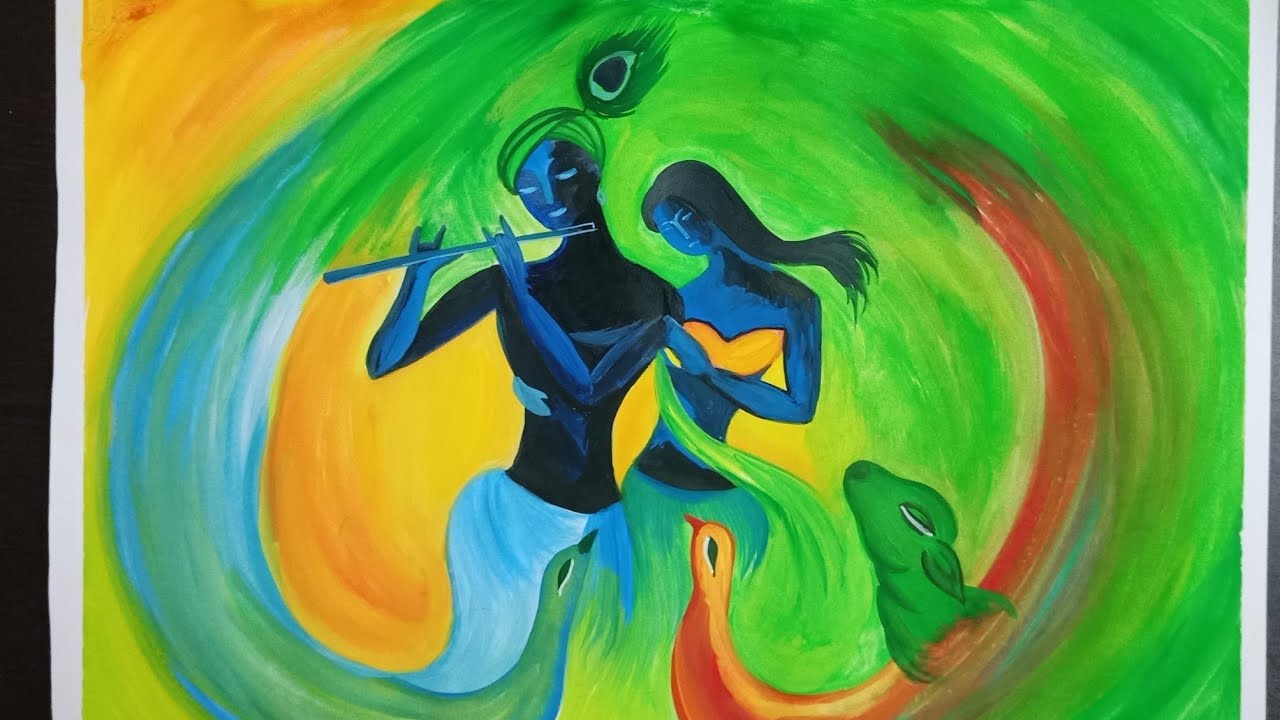 Holi drawing of Radha Krishna/easy water colour /acrylic colour ...