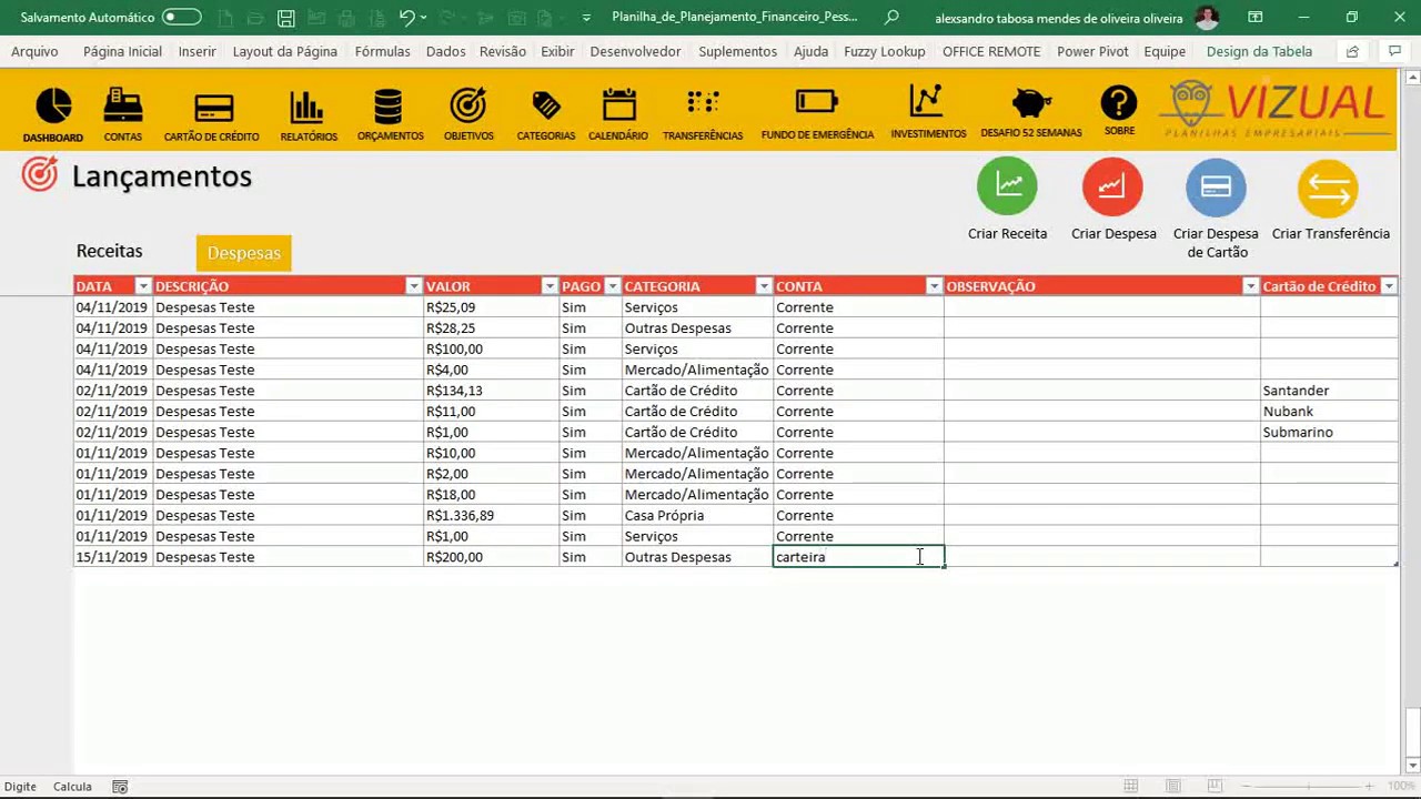 Planilha de Planejamento Financeiro Pessoal e Familiar em Excel - Despesas Planilha de Planejamento Financeiro Pessoal e Familiar em Excel - Despesas