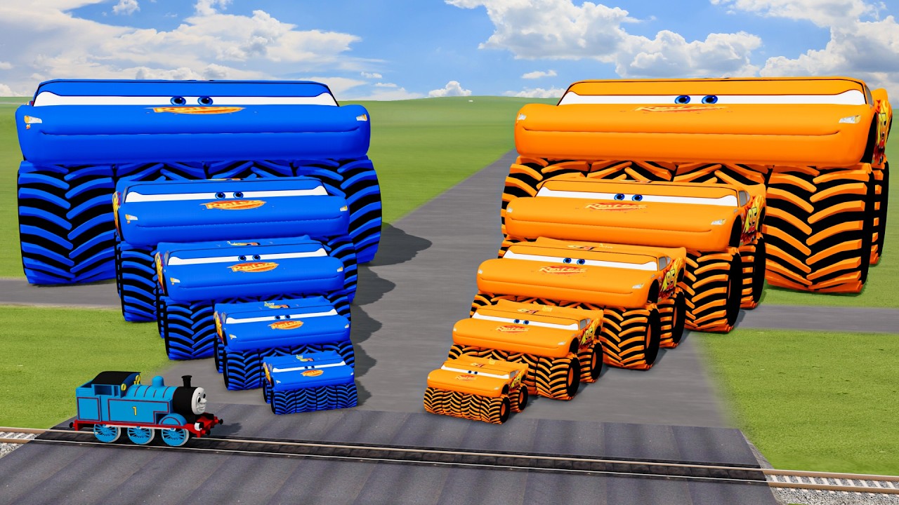 Big & Small Colors Wide Lightning Mcqueen Monster Truck vs Trains Thomas | BeamNG.Drive