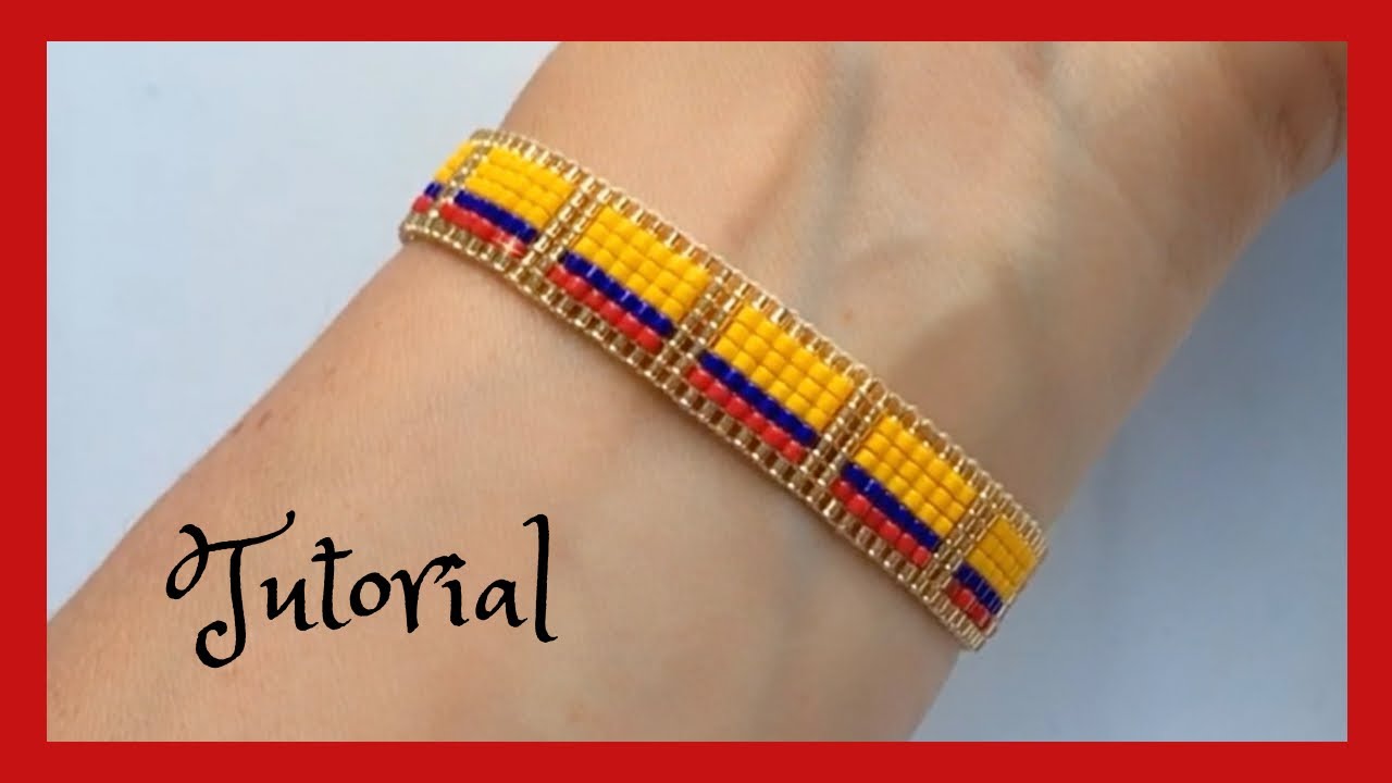 COMO HACER PULSERA MANILLA DE COLOMBIA TRICOLOR EN TELAR HILO Y MIYUKI, PASO A PASO DIY