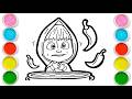 MASHA with spicy food Drawing, Painting &amp; Coloring For Kids and Toddlers_ Child Art