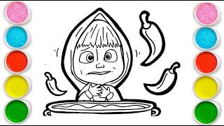 MASHA with spicy food Drawing, Painting &amp; Coloring For Kids and Toddlers_ Child Art