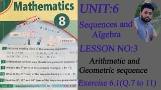 Class 8th MATH | LESSON NO:3 | Number Sequences | EX.6.1 Q.7 to 11 | #sequencesandalgebra