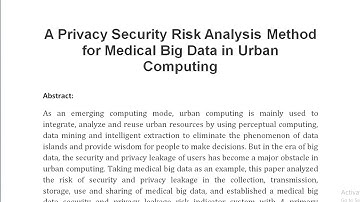 A Privacy Security Risk Analysis Method for Medical Big Data in Urban Computing