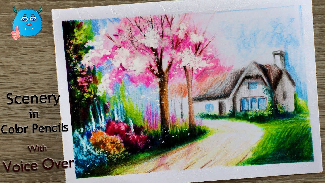 How to draw Nature Scenery A beautiful garden painting for beginners