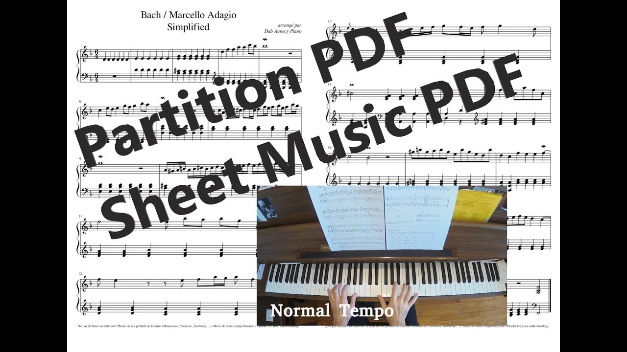 Marcello/Bach Adagio BWV 974 Simplified (Tutorial + Partition PDF/Piano