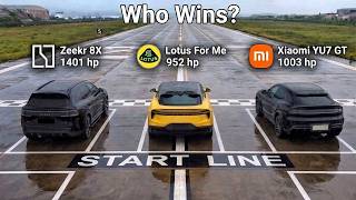 Zeekr vs Xiaomi vs Lotus: 400m & 1000m Drag Race — Shock Result!