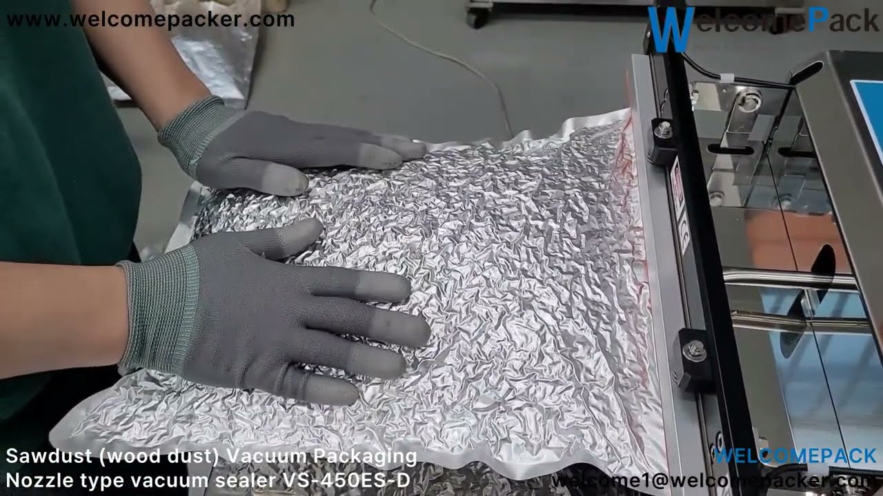 WELCOMEPACK / Sawdust (wood dust) vacuum packaging / Nozzle type vacuum sealer VS-450ES-D