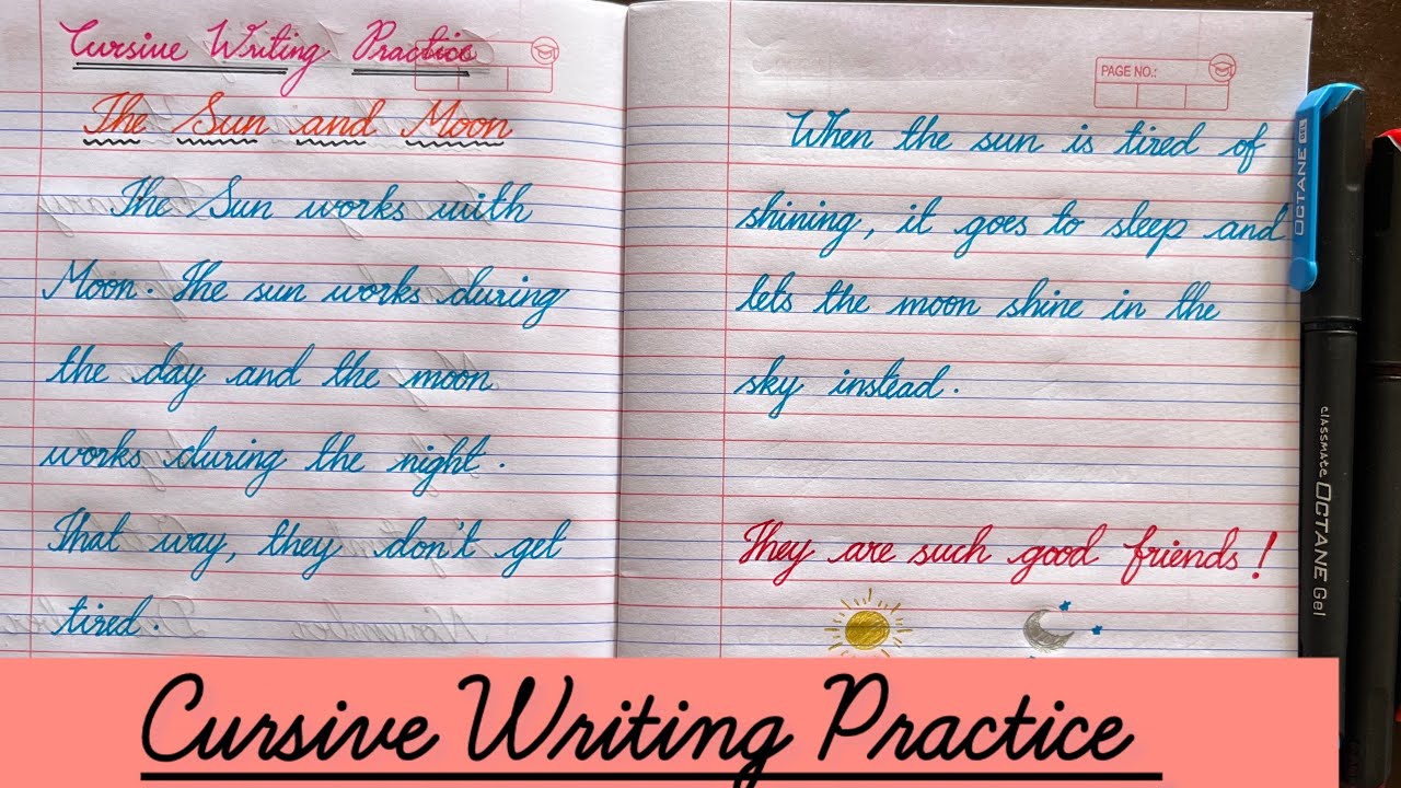 Cursive writing an essay| cursive handwriting about Sun & Moon | how to ...