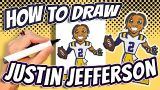 How to Draw Justin Jefferson College LSU Tigers for Kids