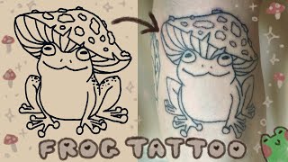 cute stick n poke mushroom hat frog tattoo 🍄🐸