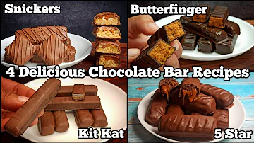 4 Homemade Popular Chocolate Bar Recipes: Kit Kat, Snickers, 5 Star, and Butterfingers!