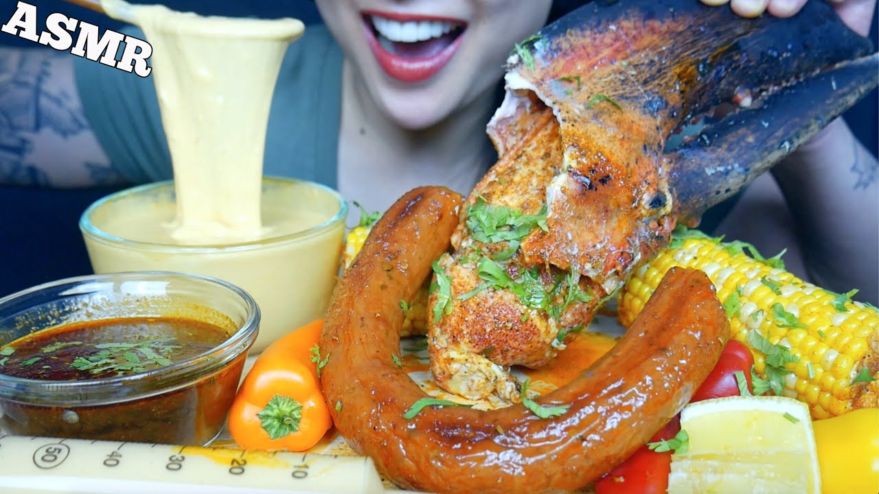 ASMR 8lb LOBSTER CLAW + SAUSAGE + SEAFOOD CHEESE SAUCE (EATING SOUND MUKBANG) NO TALKING | SAS-ASMR
