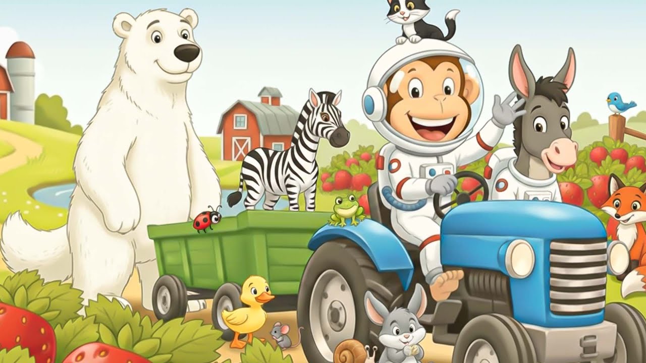 🐒Farmer Monkey Fixes Tractor🚜: Farmer Monkey Drives Tractor Moving , Cows, Dinosaurs and Gentle Care