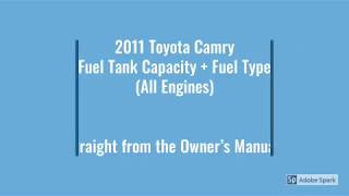 2011 Toyota Camry Fuel Tank Capacity + Fuel Type (All Engines)