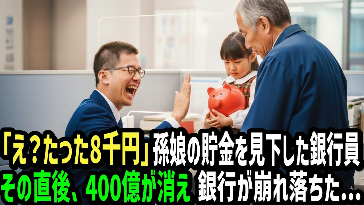 孫娘がお婆ちゃんのために貯めた8000円の貯金を嘲笑した銀行員。直後、400億円が銀行から消え、銀行が凍りついた...【感動】