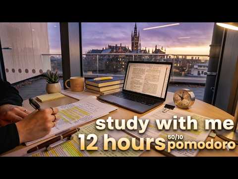 12-Hour LIVE Study With Me 🎓 | RAIN SOUDN | Cozy UK Ambience |50/10  Pomodoro Timer | Deep Work Mode