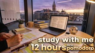 12-Hour LIVE Study With Me 🎓 | RAIN SOUDN | Cozy UK Ambience |50/10 Pomodoro Timer | Deep Work Mode
