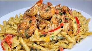 Rasta pasta W/ coconut jerk shrimp| recipe #rastapasta