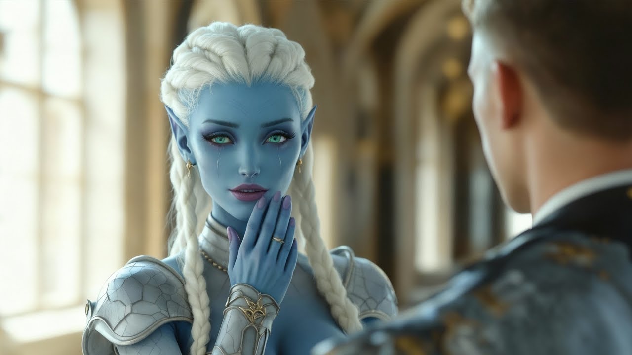 The alien woman froze and whispered, “Impossible… you’re alive, human..”