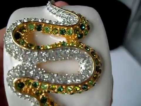 Kenneth Jay Lane - White/Gold and Crystal Snake Cuff