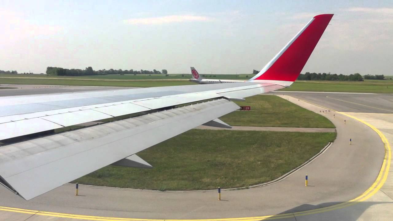 Austrian Airlines 767-300W pushback and take-off with safety Vienna-Washington