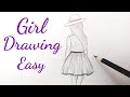 How to draw a girl easy back side Drawing of a girl easy step by step Pencil sketch of girl tutorial