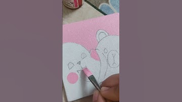 Cute Mini Canvas Painting 🐻💗||Easy Painting||For beginners||#shorts #canvas #cute #love