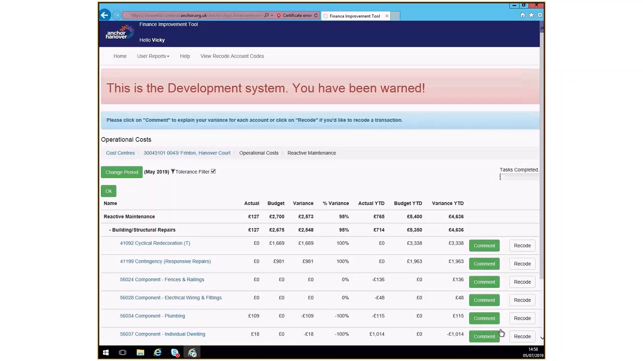Operational Fit Operations FIT Viewing, Commenting and Recording Operational Costs ...