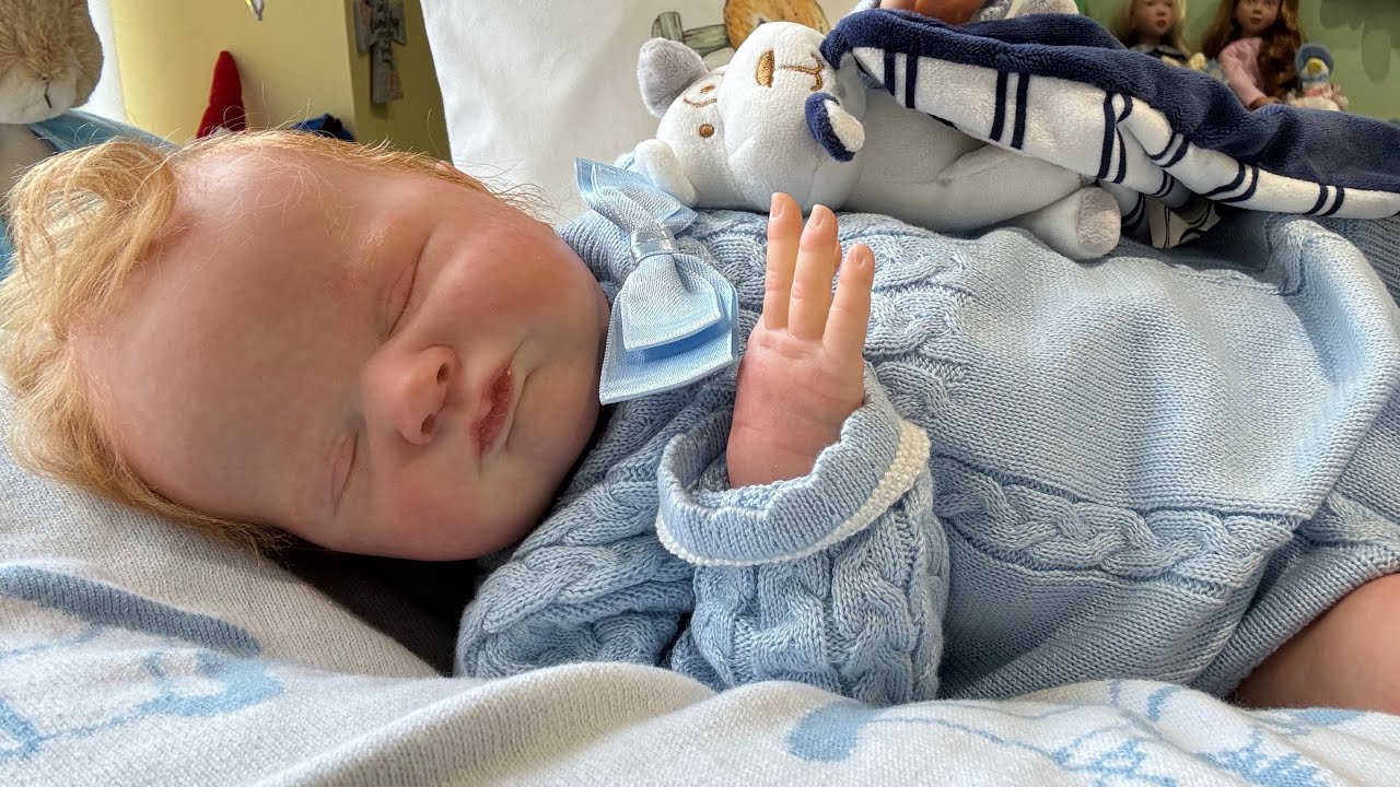 Reborn Max in a lovely knitted blue romper and more details of my new tag about childhood pictures 