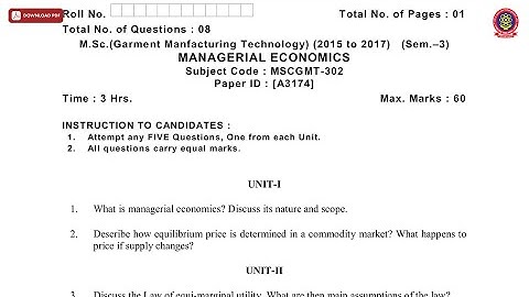 MSC GMT 3RD SEM MANAGERIAL ECONOMICS A DEC 2018 | PTU