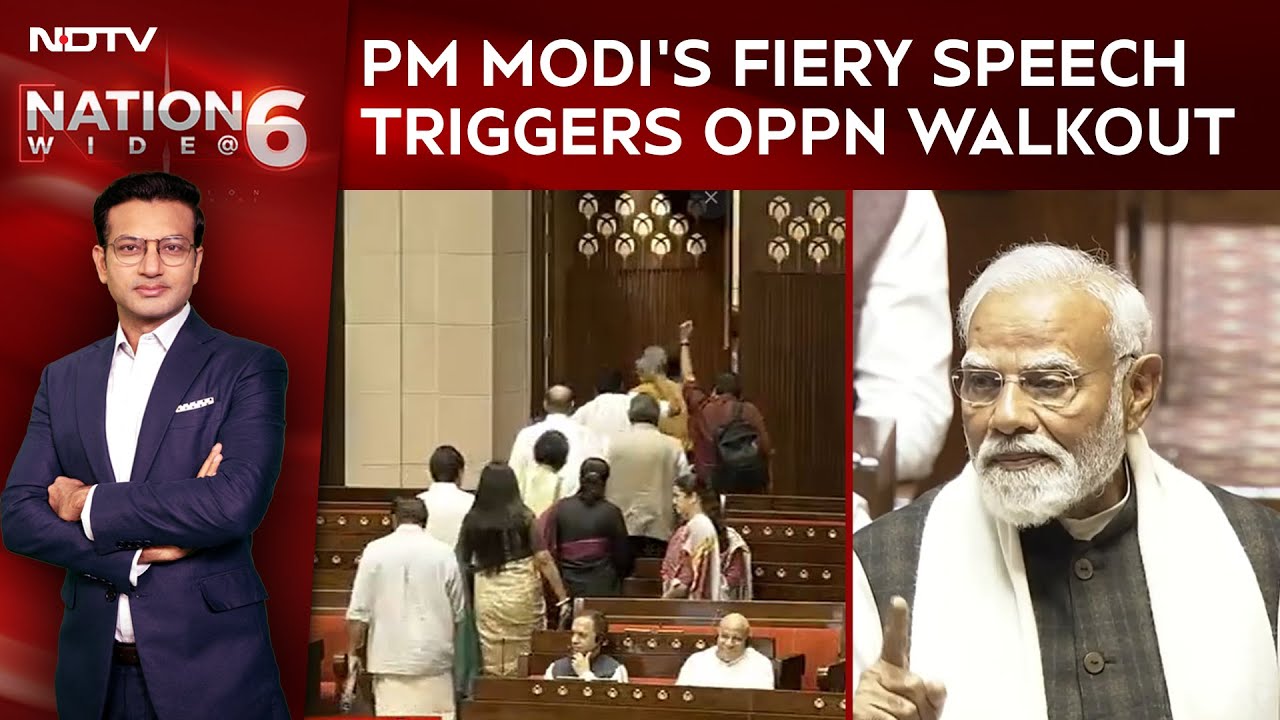 PM Modi's Fiery Rajya Sabha Speech Triggers Opposition Walkout, Sharp Political Clash