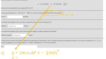 Parametric Curves 3: If a projectile is fired with an initial velocity of V meters per second at...