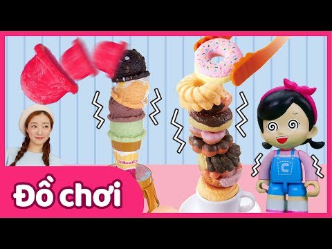 Chơi xếp bánh donut và kem đau tim | Đồ chơi | Trò chơi đóng vai