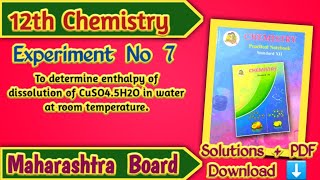 Class 12th Chemistry Experiment No 7 Solutions | Maharashtra Board