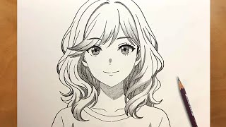 Anime Sketch || How to Draw a Cute Girl with Wavy Hair Step by Step screenshot 5