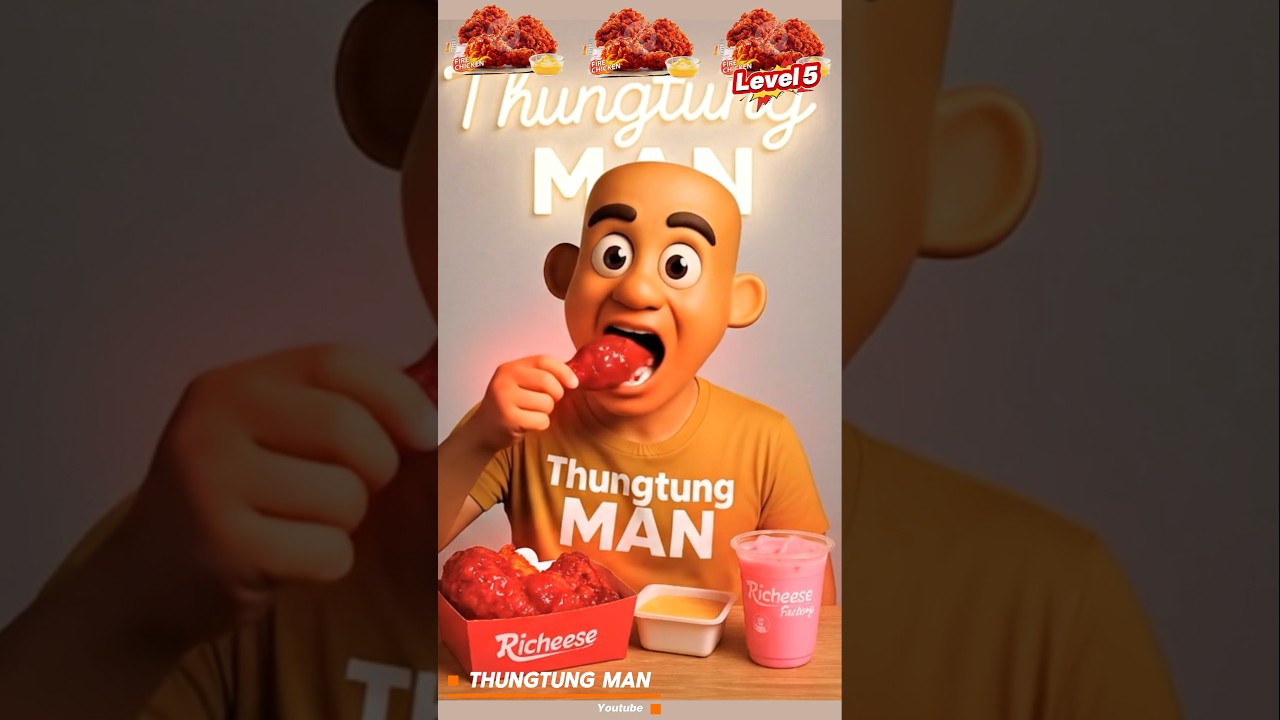 Ешьте RICHEESE FIRE CHICKEN с уровня 0 по 5, ОЧЕНЬ ОСТРЫЙ 😱🥵🌶️🔥🍗 - Ешьте в соответствии с эмодзи ...