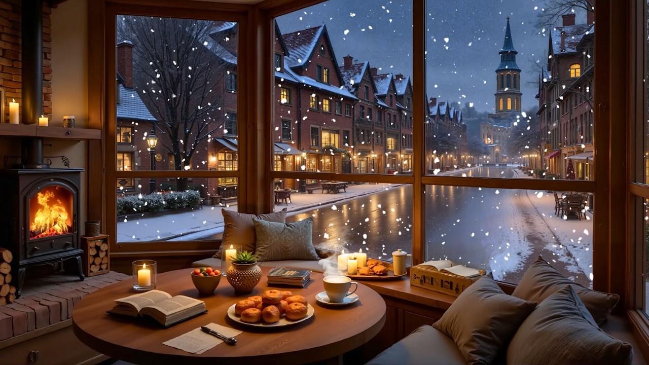 Расслабляющий зимний джаз ❄️ Уютная атмосфера камина и кофейни для учебы и работы
