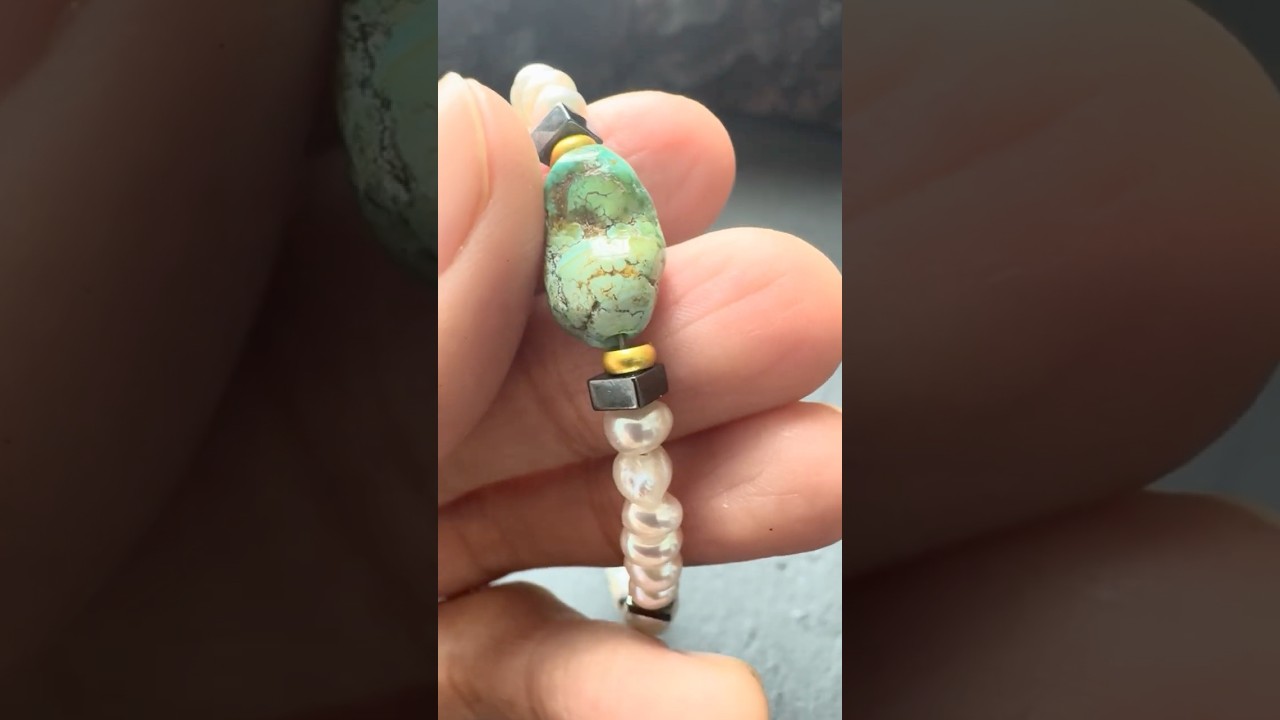 Natural Turquoise Wave Texture Bracelet with Freshwater Pearls | Healing Energy Jewelry 