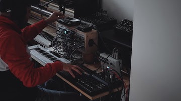 Polyend tracker, modular system, Stylophone Gen X-1, Arturia Keystep 37 and  Microcosm.