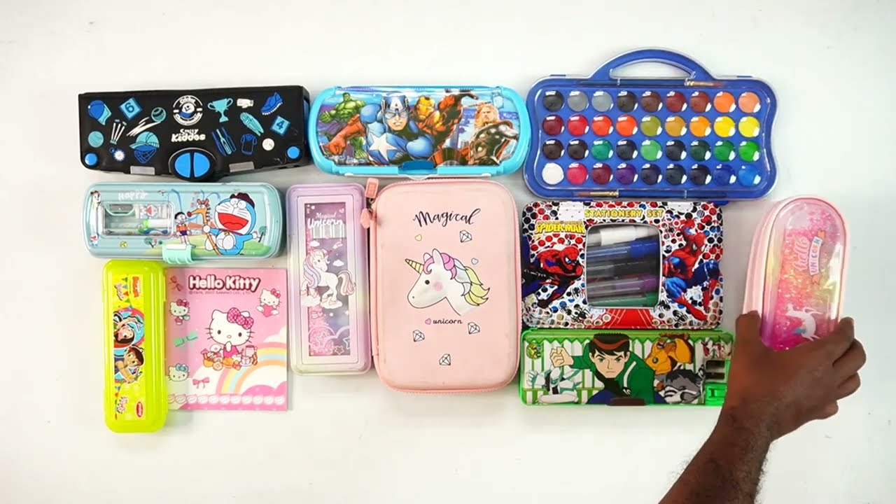 best stationery school collection of magical unicorn,hello kitty book,doreamon blue,bheem,pencil box