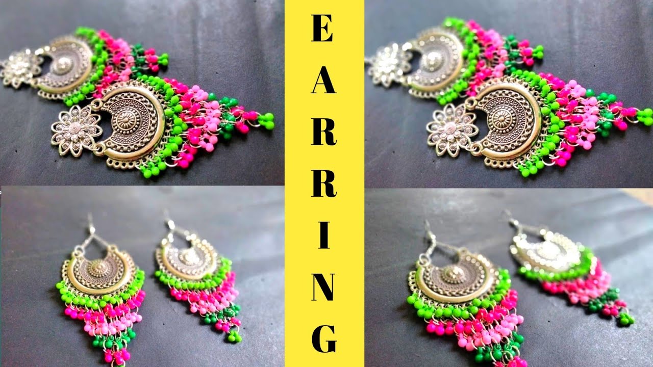 Handmade oxidised earrings/ Make new design earrings with colour ball combination/Oxidised jewellery