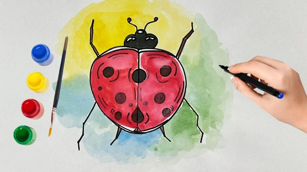 How to draw an EASY LANDSCAPE with WATERCOLOR (ladybug) step by step easy 