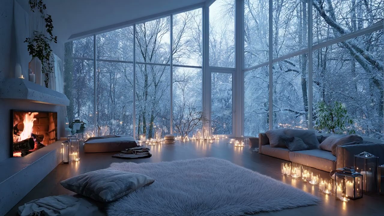 Continuous Snow Wind and Crackling Fireplace ❄️ Cozy Cabin Sounds for Fast Sleep