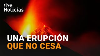 Un GÉISER de FUEGO y RÍOS de LAVA surgen del nuevo COLAPSO del CONO del volcán de LA PALMA | RTVE