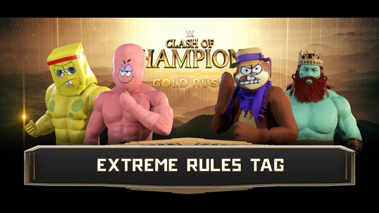 WWE 2K22 Extreme Rules Tag The Spongebob Crew Decks it Out YouTube