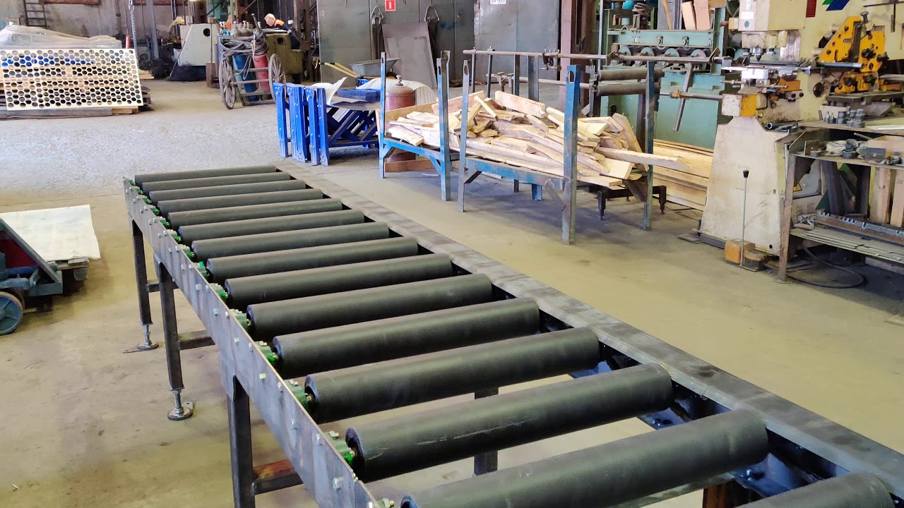 Приводной роликовый конвейер КРП с обрезиненными роликами - YouTube