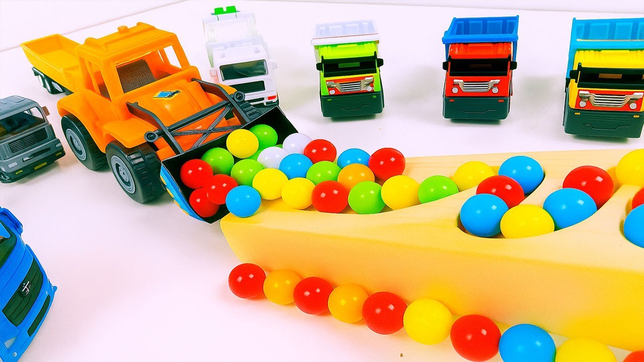 Marble Run Race ☆ HABA Slope & Retro Makita Truck, Excavator, Garbage Truck, Dump Truck, Ambulances