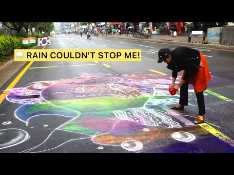 I Created a Giant Fish Rangoli in South Korea 🇰🇷 | Then It Started Raining... 